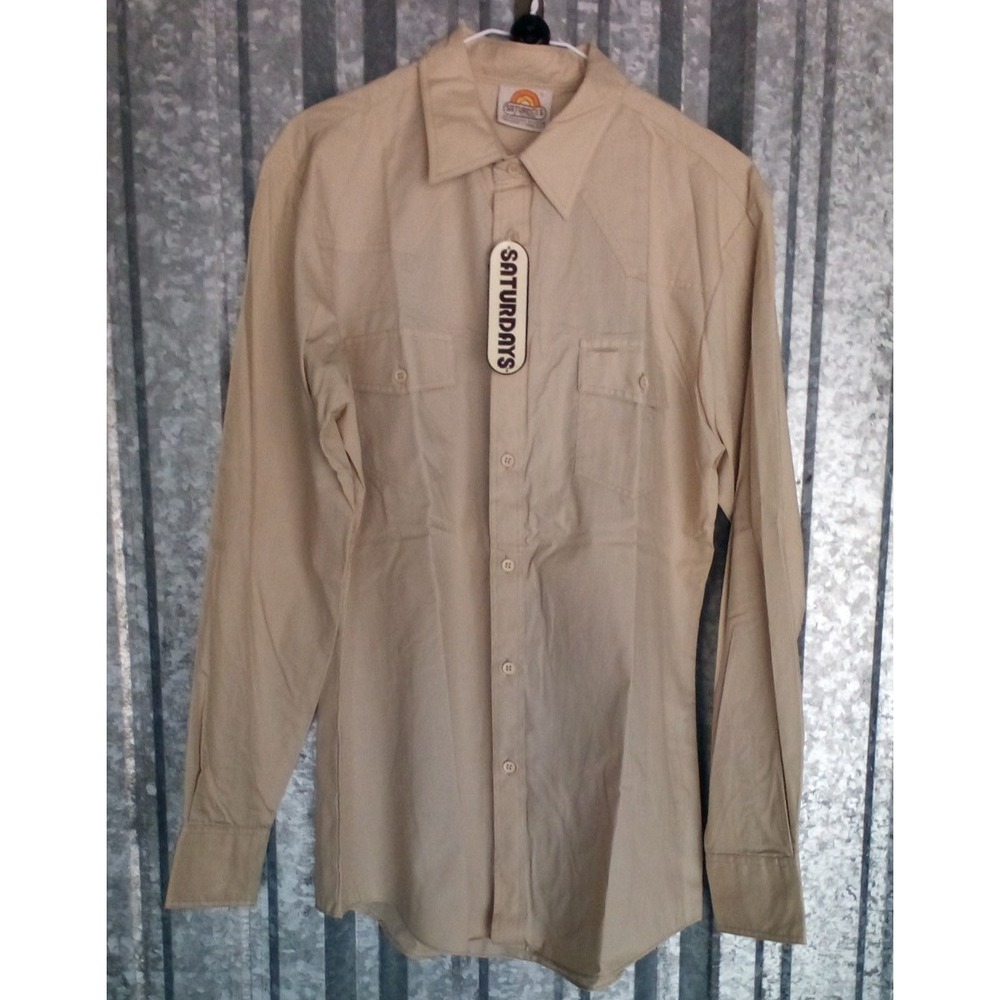 Saturdays in California Shirt Mens L Button Front Khaki Vintage Deadstock New